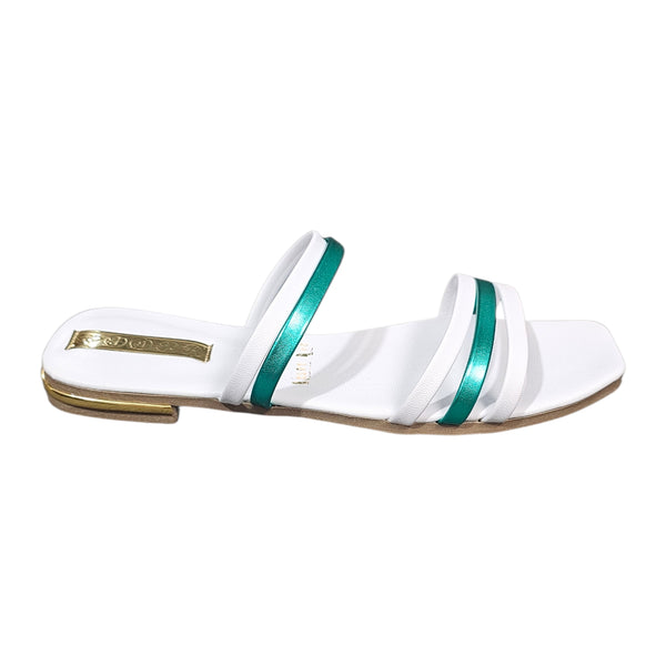 Sandalia FINA 1001 C Plana Blanca y Color Metálico