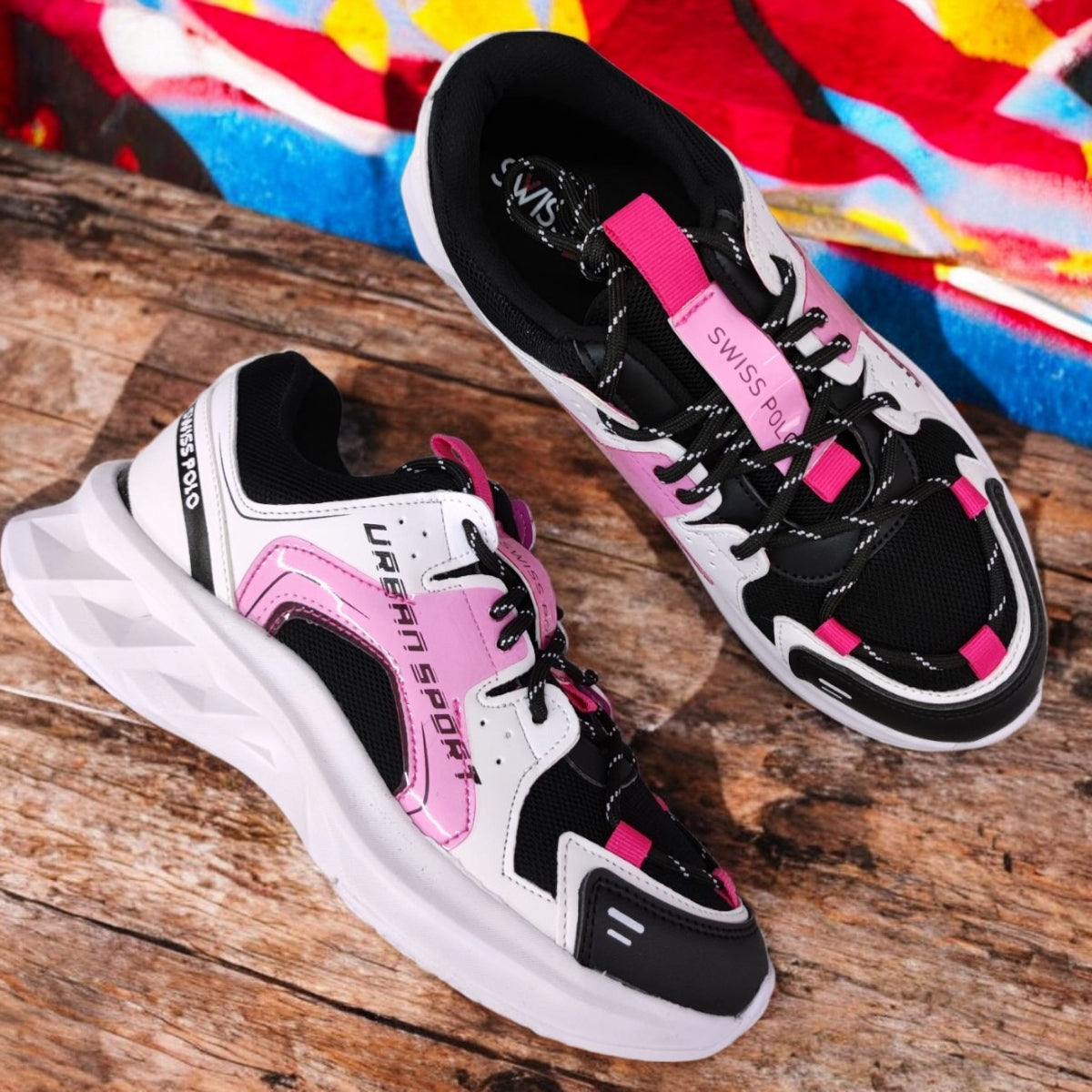 Tenis JAMA Moda Urbana Multicolor Suela Ligera Blanco Negro Fucsia