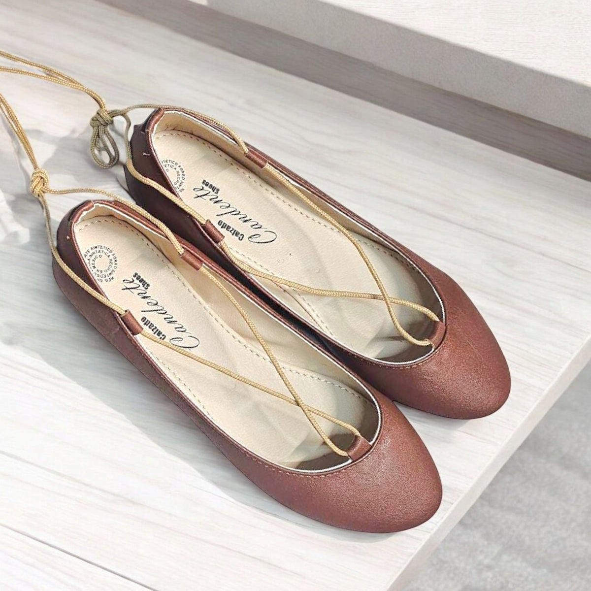 Balerina CANDENTE Flats con Listones de Cruce y Amarre