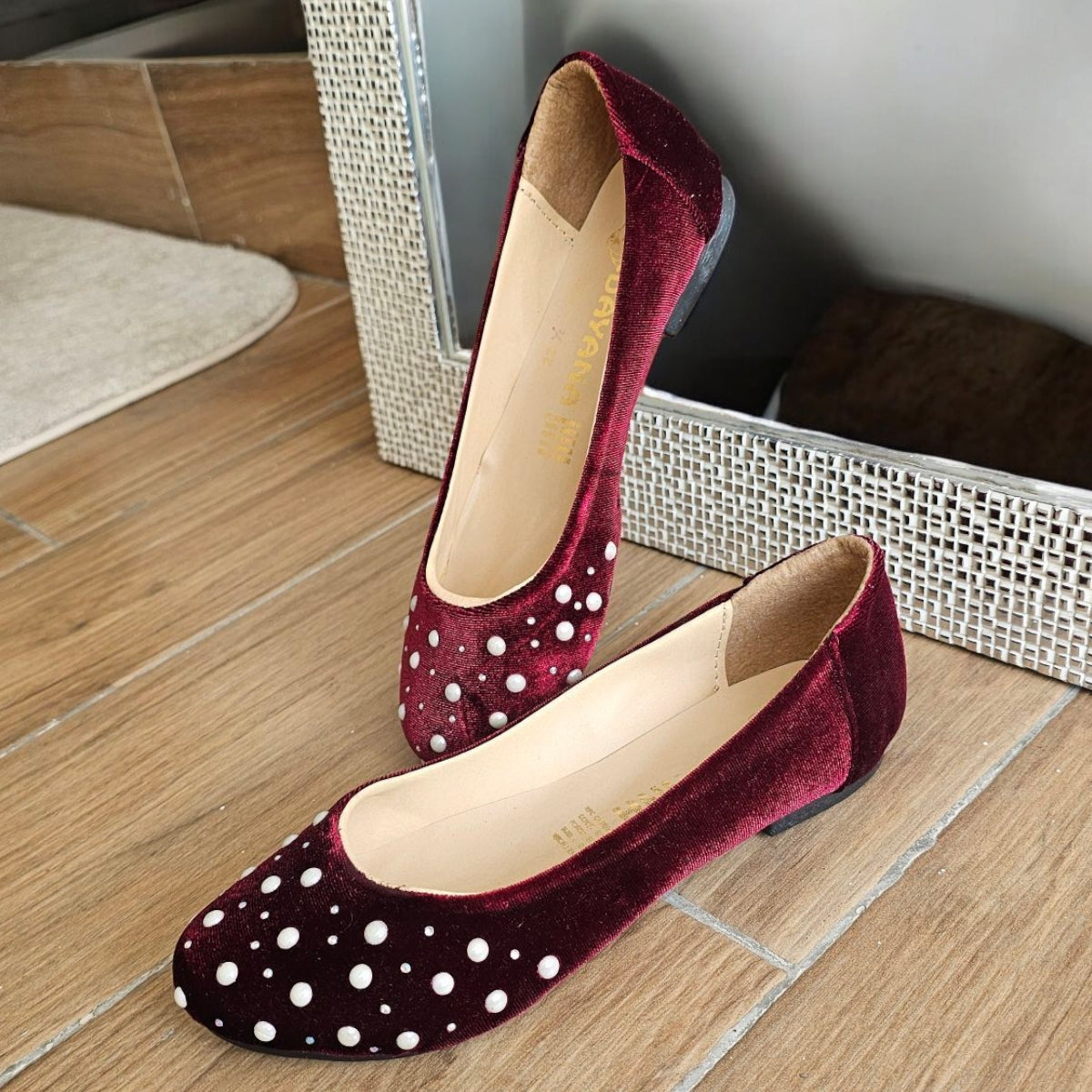 Balerina DAYANA 081 Flats Aterciopelados con Perlas