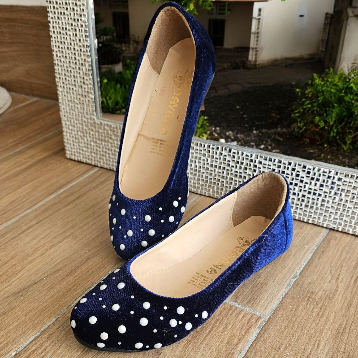 Balerina DAYANA 081 Flats Aterciopelados con Perlas