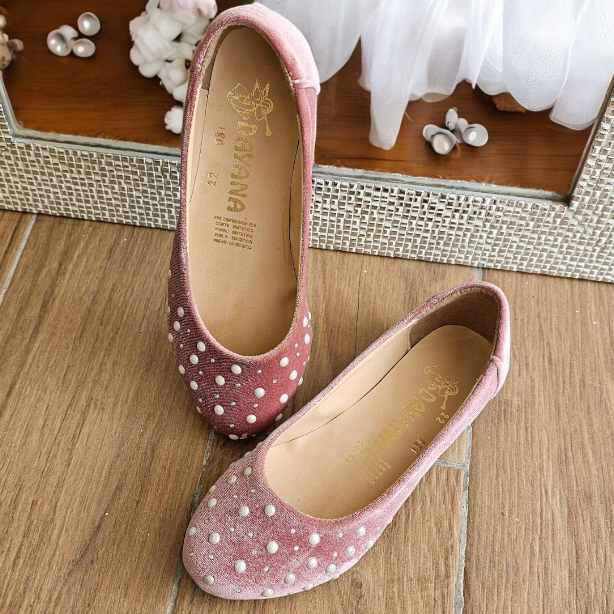 Balerina DAYANA 081 Flats Aterciopelados con Perlas