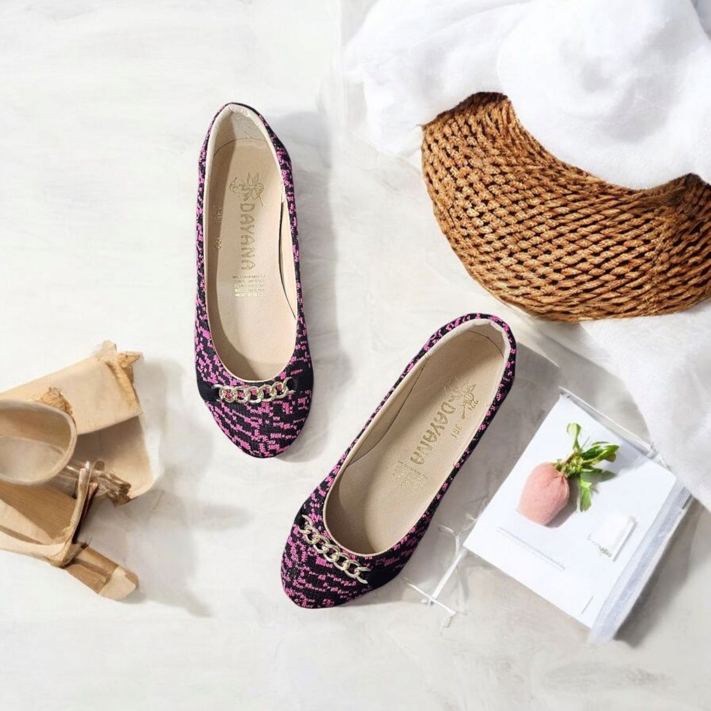 Balerina DAYANA Est 961 Flats Rosa Fuscia y Negro