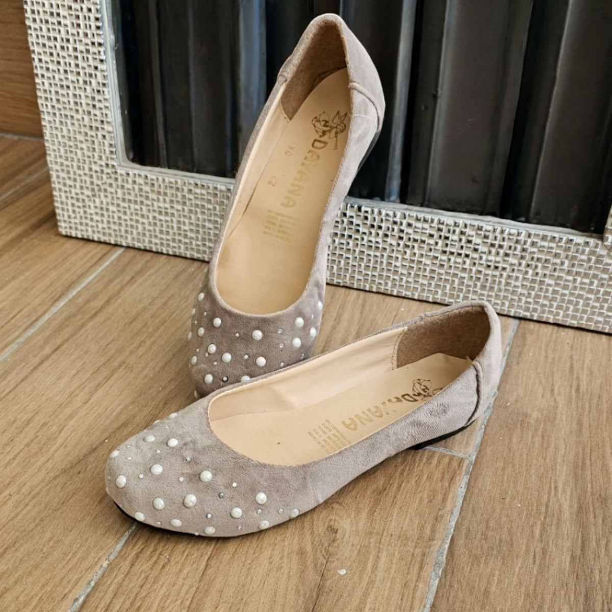 Balerina DAYANA 081 Flats Aterciopelados con Perlas