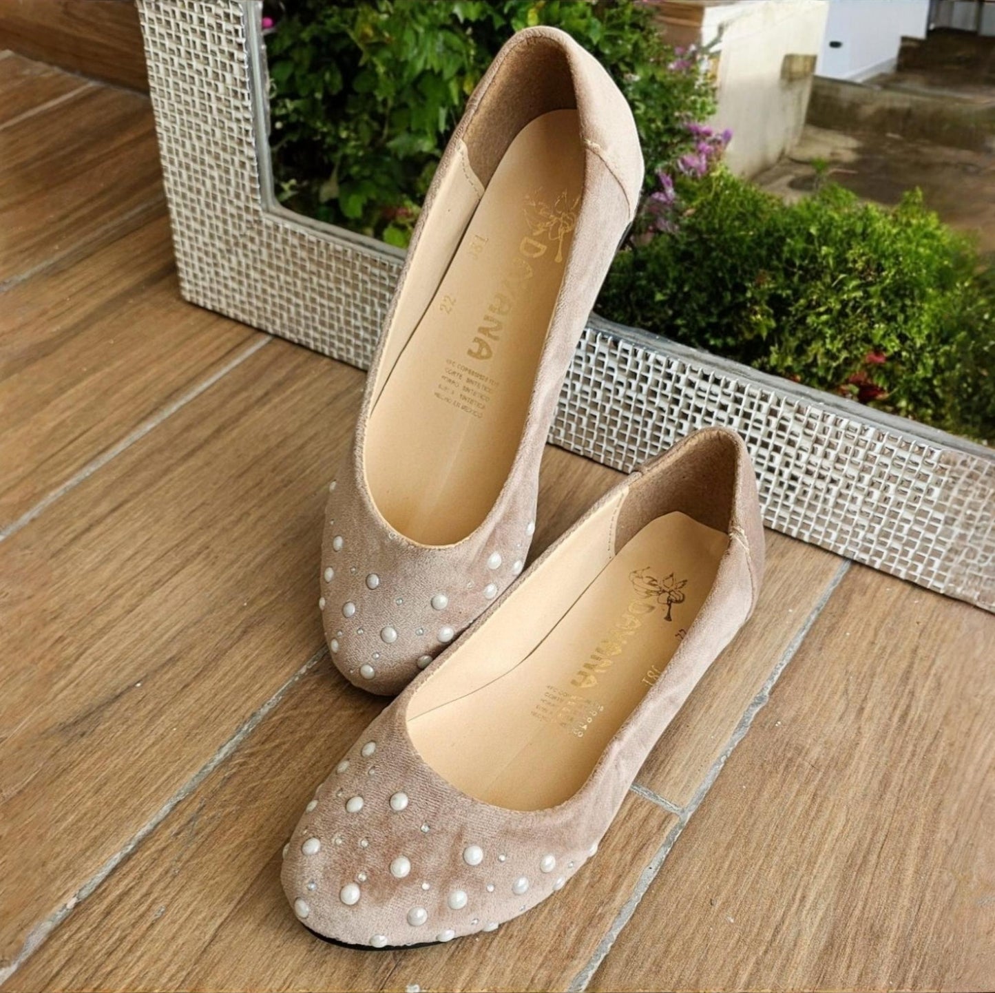 Balerina DAYANA 081 Flats Aterciopelados con Perlas